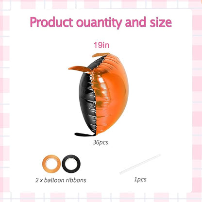 36pcs Black & Orange Square Foil Balloons Kit - Halloween Balloon Backdrop Wall Arch for Thanksgiving, Birthday, Graduation Party Decorations (Includes Straws & Ribbon)
