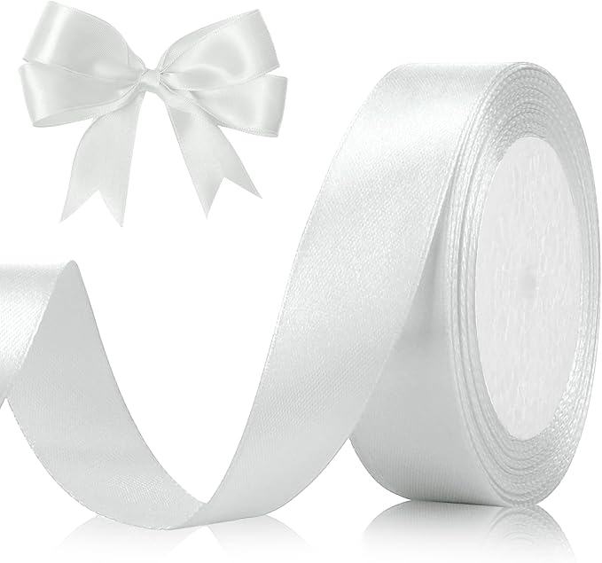 Satin Ribbon - 1 Inch, 25 Yards Silver & Grey for Gift Wrapping, Hair Accessories, Christmas Tree Decoration, Crafts & Flower Bouquet