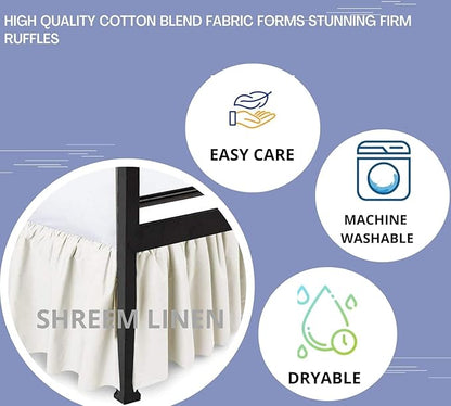 Shreem Linen Ruffled Bed Skirt with Split Corners, Gathered Style, 100% Microfiber, 8-Inch Drop, Dust Ruffle Bedskirt with Platform, Olympic Queen, Ivory