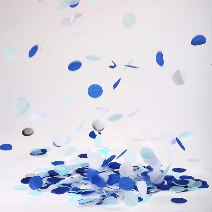 TecUnite White Blue Confetti Round Tissue Paper Table Confetti Dots for Wedding Birthday Party Decoration Arts Craft DIY Scrapbooking, 1.76 oz (2.5 cm)