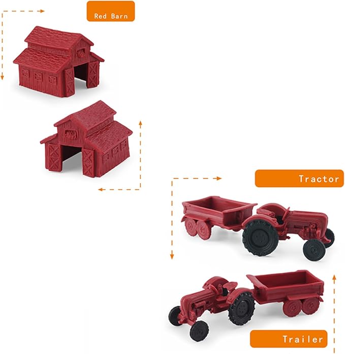 MEMOVAN Realistic Mini Barn Farm Figures Toys Tractor Playset Plastic Farm Animals Figurines Farmer Cake Toppers Farmer Vehicle Toy Truck with Trailer for 3-12 Years Old Kids Boys Girls Toddler
