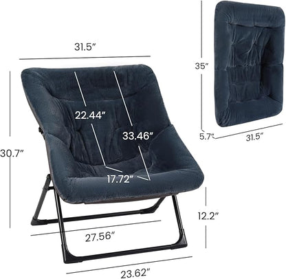 Comfy Saucer Chair for Adults, Soft Faux Fur Bedroom Chair, Accent Dorm Chairs, Flexible Living Room Reading Chairs, Oversized Folding Seat for Teens, X-Large, Navy Blue