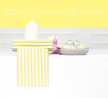 PurpleEssences Plain Striped Cloth Napkins - Set of 12-100% Cotton - 18 x 18 Inch - Spring Easter Summer and Perfect Everyday Use Dinner Napkin - Yellow and White
