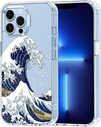 MOSNOVO Case for iPhone 13 Pro Max, [Buffertech 6.6ft Military-Grade Drop Protection] [Anti Peel Off Tech] Clear TPU Bumper Phone Case Cover Design - Great Wave