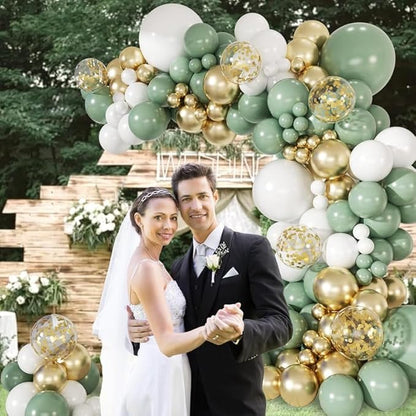 65PCS Sage Green Balloons, 12inch Latex Sage Green Sand White Metallic Gold Confetti Balloons for Boho Birthday Weddings Baby Showers, Bridal Showers Party Decorations