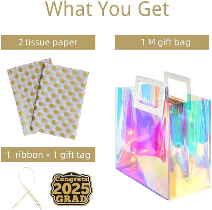 11'' Medium 2025 Graduation Gift Bag with Tissue Paper and Gift Tag for Girl-Gold