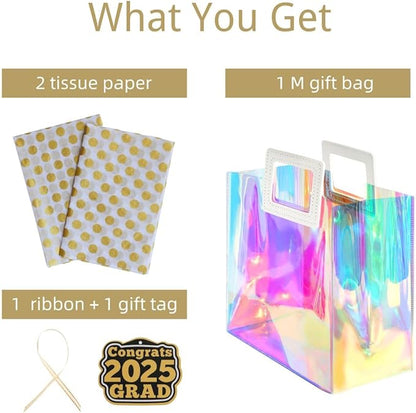 11'' Medium 2025 Graduation Gift Bag with Tissue Paper and Gift Tag for Girl-Gold