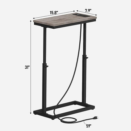 TUTOTAK End Table with Charging Station, Side Table, Tall Couch Table, Sofa