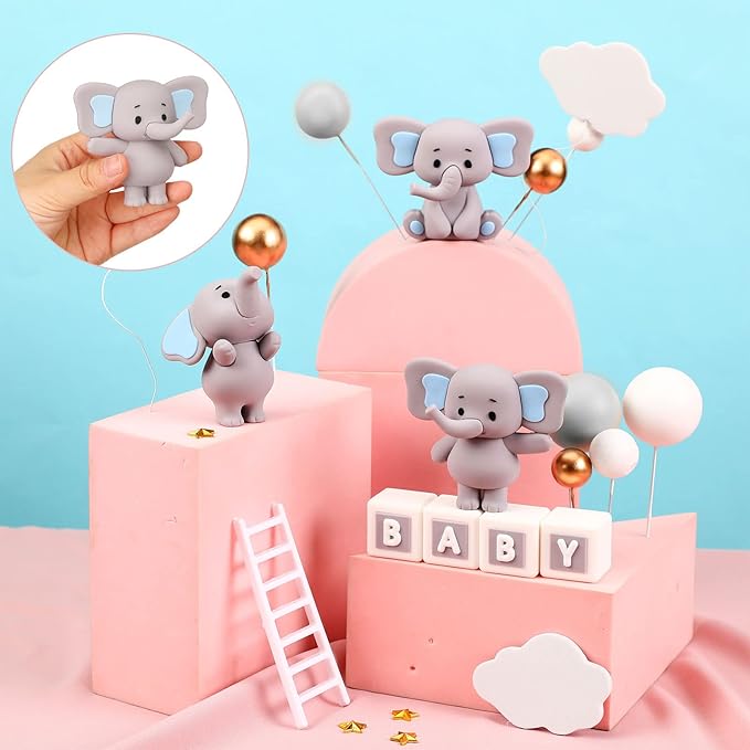 Yinder Bear Cake Toppers Mini Bear Cake Decorations Cake Toppers Gold White Pearl Ball for Birthday Party Decorations(Green,Elephant Style)