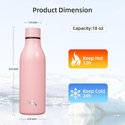 Konokyo Insulated Water Bottle with Strap,18 oz Double Wall Stainless Steel Vacuum Bottles Metal Water Flask,Light Pink