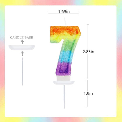 Rainbow Candles for Birthday Cakes, 7 Cake Topper, Rainbow Birthday Party Decorations, 7th Number Candle for Girls Boys (Number 7)