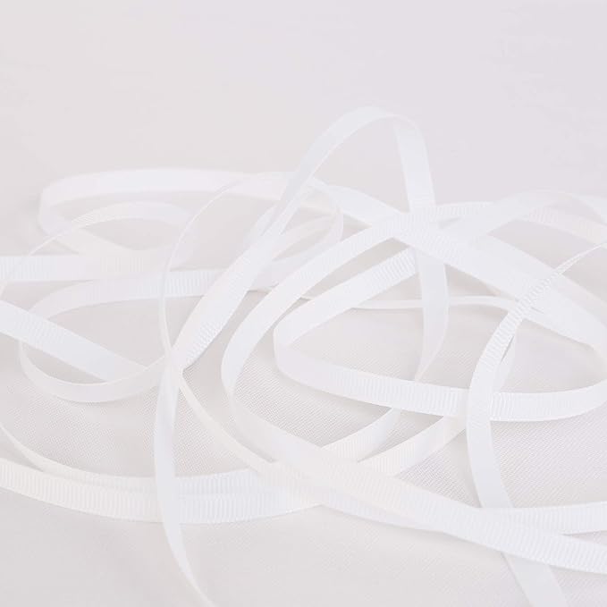 Ribbonitlux 1/4" Wide Solid Grosgrain Ribbon 25 Yards (029-White）, Set for Gift Wrapping, Party Decor, Sewing Applications, Wedding and Craft
