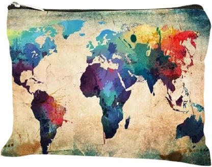 Trendy World Map Canvas Pouch - Spacious Zippered Cosmetic Bag for Travel, Makeup & More - Durable, Multifunctional Coin Purse (F0189)