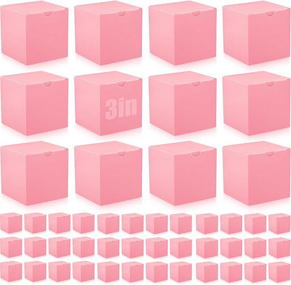 Zhehao 48 Pack Pink Gift Boxes Small Cardboard Gift Boxes with Lids Bulk 3 x 3 x 3 Inch Square Kraft Cube Paper Box Assemble for Candles Wedding Presents Easy Birthday