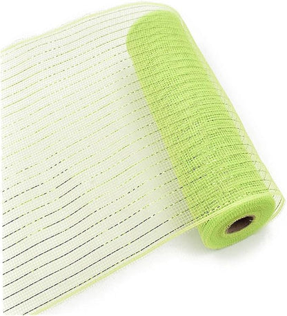 3 Rolls Green Deco Mesh Ribbon for Wreath Making Supplies, 10 Inch x 30FT Metallic Foil Burlap Deco Mesh Fabric for DIY Crafts Saint Patricks Day Spring Door Wreath Swags and Decorating