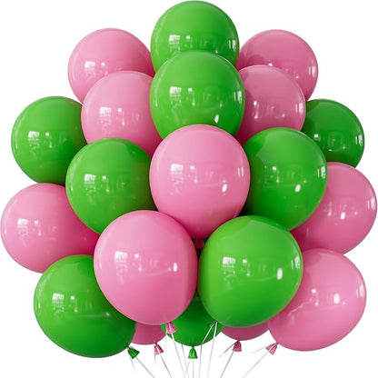 Pink and Green Balloons - Latex Balloons 12 Inch Dark Pink Balloon Green Party Balloon for Girl Princess Birthday Wedding Baby Shower Witch Themed Party Decorations, 50 Pcs