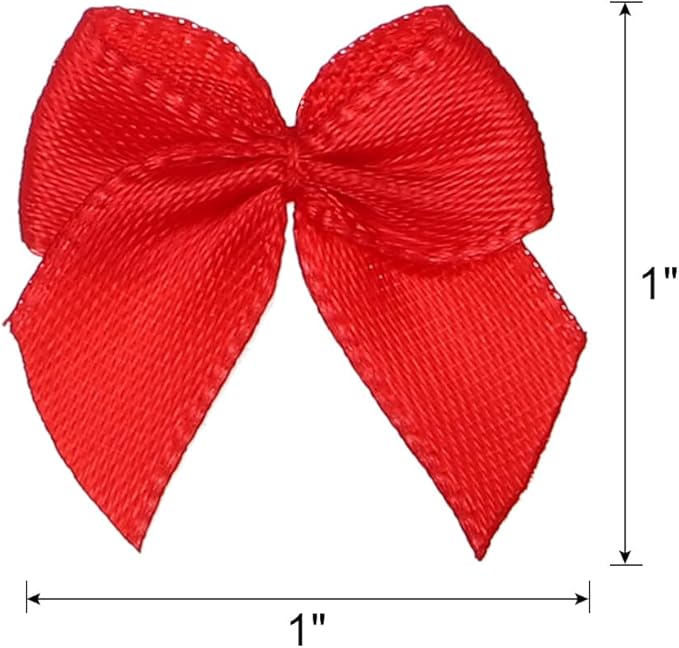 MECCANIXITY 50Pcs Mini Ribbon Bow 1" Mini Fabric Satin Ribbon Flower Bows for Craft DIY Sewing Wedding Birthday Party Red