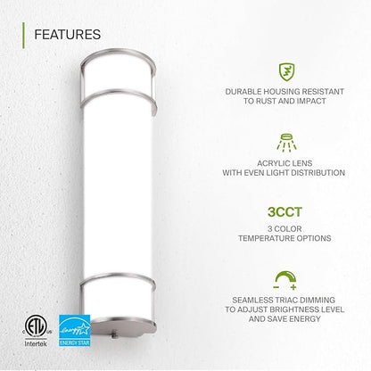 ASD LED 24" Vanity Flush Mount Light Fixture, Linear Bathroom Lighting Bar | 3CCT, Dimmable, Energy Star, ETL Listed | 25W 1950LM 3000-5000K 120V | Long Bath Wall Sconce Over Mirror | Nickel, 2 Pack