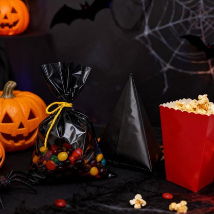 AimtoHome Cellophane Treat Bags Black, 9x6 inches, 50 Pack with Ties,Small Party Favors bags for Cookie Candy Popcorn