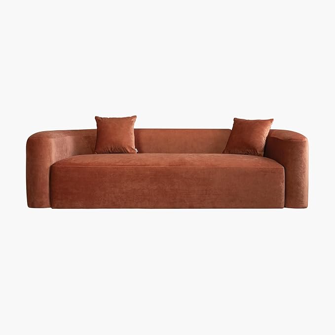 Acanva Luxury Modern Tight Curved Back Velvet Sofa, Minimalist Style Comfy Couch for Living Room Apartment, 3 Seater, Tangerine
