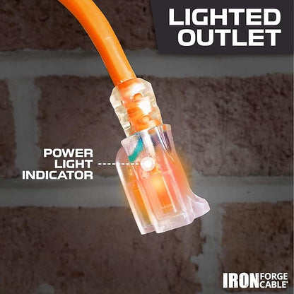 Iron Forge Cable 12 Gauge Extension Cord 6 ft, 12/3 SJTW 6 Foot Heavy Duty Extension Cord Outdoor 3 Prong, Weatherproof Orange Power Cable 15 Amp, Great for Major Appliances