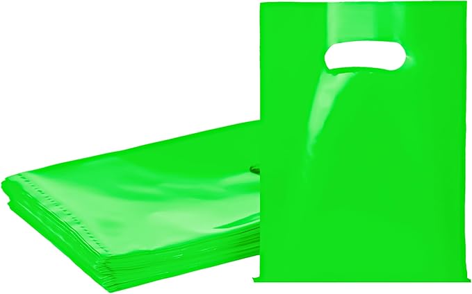 Green 100 PCS Small Gift Bags, 6"x8" Goodie Party Favor Bags with Handle, Treat Retail Pouches for Kids Birthday, Christmas, Small Business