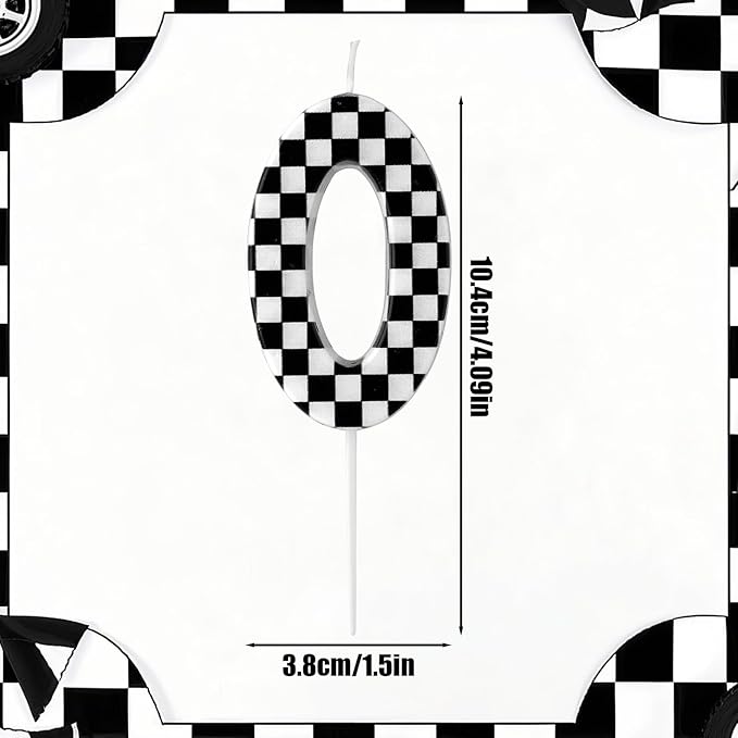 Racing Cars Themed Birthday Candle, Checkered Flag Number Candles Black and White Candles Happy Birthday Cake Topper Party Decorations for Boys Racing Cars Themed Party Supplies (Number 0)