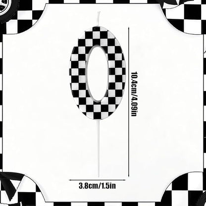 Racing Cars Themed Birthday Candle, Checkered Flag Number Candles Black and White Candles Happy Birthday Cake Topper Party Decorations for Boys Racing Cars Themed Party Supplies (Number 0)