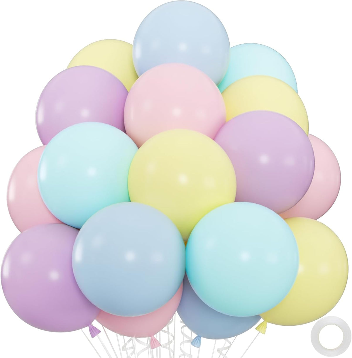 Premium 50pcs Pastel Macaron Balloon Kit – 12 Inch Multicolor Latex Balloons with Ribbon for Baby Showers, Weddings, Spring Parties, Boho & Groovy Themed Decor