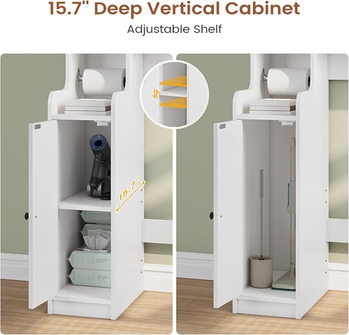 Itaar Over The Toilet Storage Cabinet, Over Toilet Bathroom Organizer with Glass Doors & Toilet Paper Holder Stand, Home Space-Saving Toilet Rack, for Bathroom, Restroom, Laundry(White)