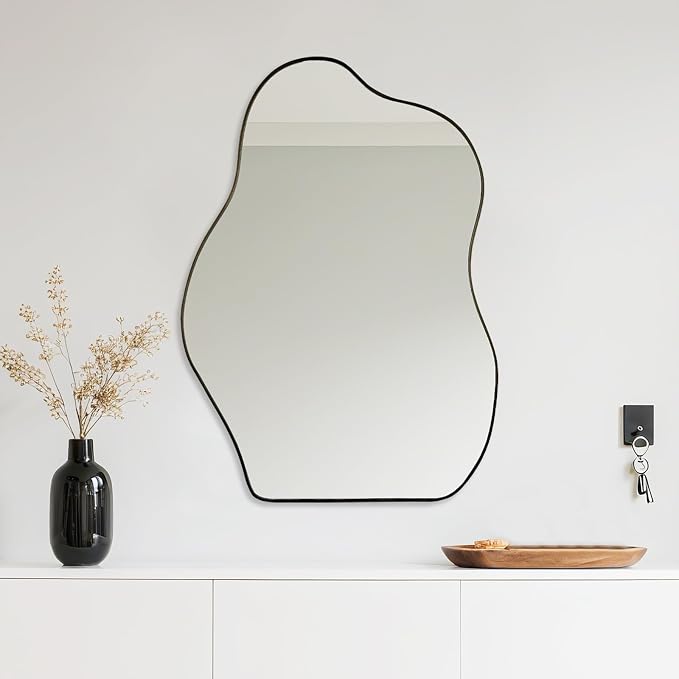 BOMINICA Irregular Wall Mirror Asymmetrical Mirror, Decorative Wall Mounted Mirror for Bathroom Living Room Entryway Bedroom Hallway (Black, 24" x 36")