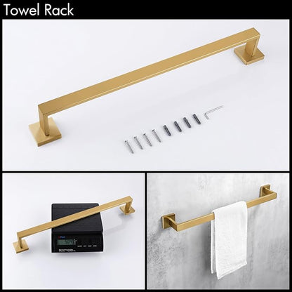 Bagnolux 22 Inch Gold Bathroom Accessories, Gold Towel Rack for Bathroom Wall Mounted Towel Bar, Heavy Duty Modern Brushed Brass Towel Holder Wall Single Towel Rod (Total Length 23.6-Inch)