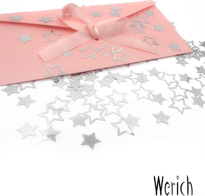 Werich Star Confetti Silver Table Happy Birthday Baby Shower Wedding Party Sprinkles Confetti Metallic Foil Stars for Party Wedding Festival Decorations