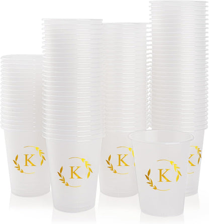 100 Monogrammed Cups Disposable Initial Plastic Cup 12 oz Wedding Personalized Cup for Wedding Reception Baby Shower Birthday Party(Letter K)