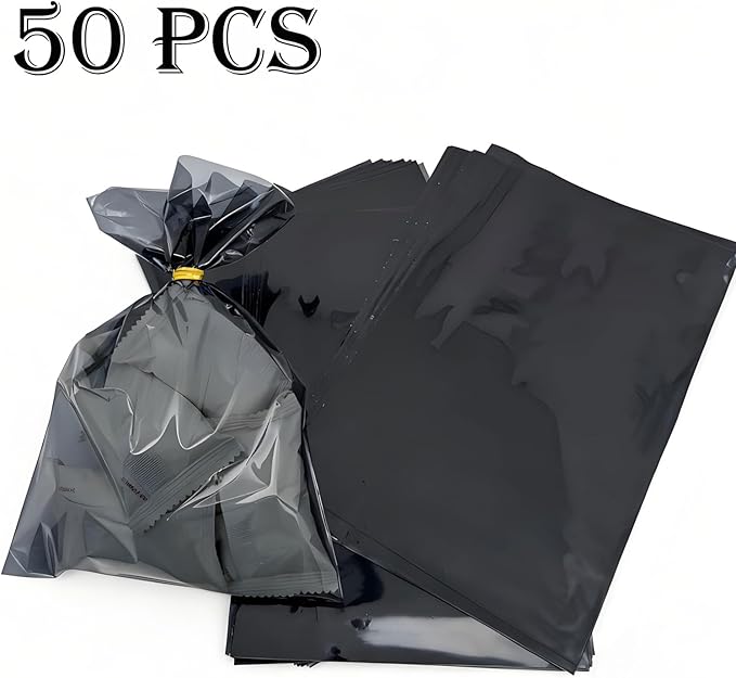 AimtoHome Cellophane Treat Bags Black, 9x6 inches, 50 Pack with Ties,Small Party Favors bags for Cookie Candy Popcorn