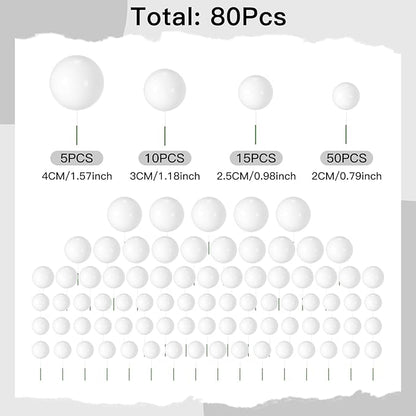 NACHLYNN 80 Pcs Cake Balls Decorations Mini Balloon Cake Topper Balls Foam Cupcake Toppers Balls for Cake Decorating Birthday Parties Weddings Anniversary (White)