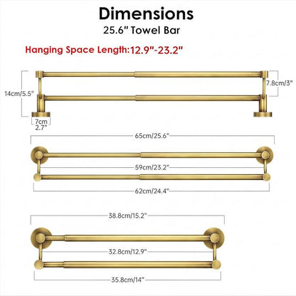 BESy Adjustable 16-26 Inches Double Bath Towel Bar for Bathroom SUS304 Stainless Steel Towel Holder, Hotel Style Wall Mount with Screws Hand Towel Bar Towel Rack Rod Hanger, Antique Brass