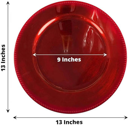 Efavormart 6 pcs 13" Red Beaded Round Charger Plates for Tabletop Decor Holiday Wedding Catering Event Decoration