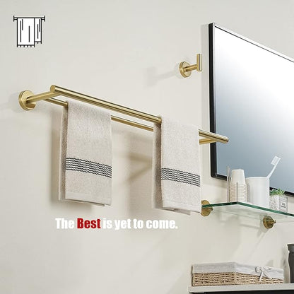 JQK Double Towel Bar 27 Inch, Brass Gold Useable Length 24 Inch 304 Stainless Steel Thicken 0.8mm Bath Towel Rack for Bathroom, Towel Holder Wall Mount 2 Pack, TB100L24-BG-P2