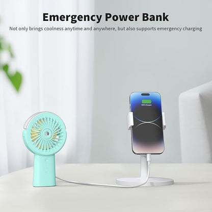 Otlonpe Handheld Misting Fan Portable, Small Personal Hand Held Rechargeable Mist Fan Water Spray, 4000mAh Battery Operated Hand Mister Fans 3-Speed, 4-15 Hrs Runtime for Travel Home Office Outdoor