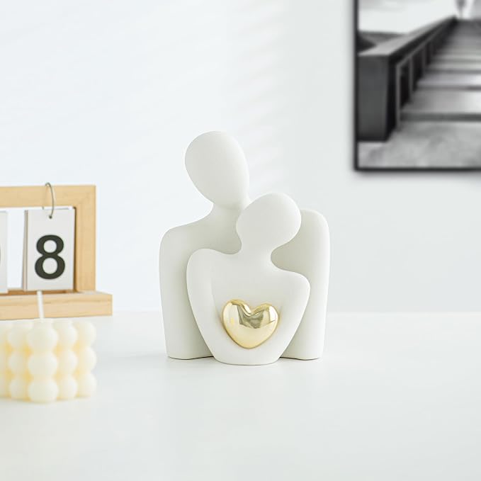 Ceramic Couple Statue - Modern Shelf Decor Knick Knacks for Shelves, Valentine's Day Wedding Gifts, Home Decor for Living Room, Bedroom, Bookshelf & TV Stand (L)