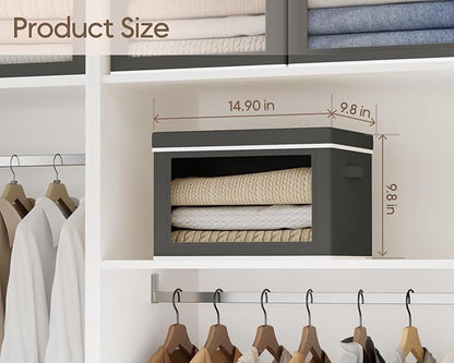 Homsorout Collapsible Storage Bins with Lids - Stackable Storage Containers with Window, 3 Pack Fabric Bins for Closet, Home & Office Organization Baskets, Dark Gray, 14.9" x 9.8" x 9.8"