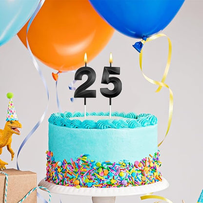 25th Birthday Candles 25 Candles for 25th Birthday Decorations for WomenHappy 25 Birthday Cake Topper Black Candles for Party GraduationAnniversary