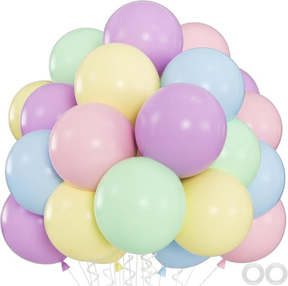 60pcs Pastel Balloons, 12inch Helium Rainbow Macaron Balloons (Pink, Teal, Blue, Purple, Yellow) for Daisy Baby Shower, Spring Party, Birthday Decorations