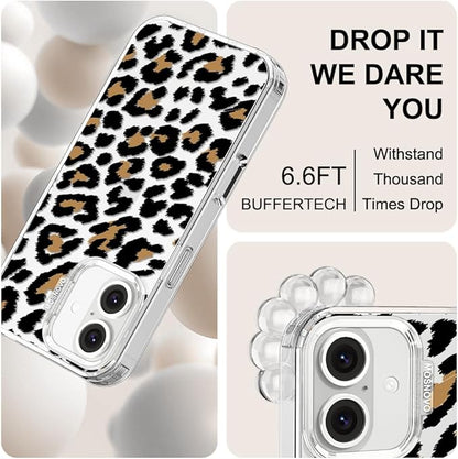 MOSNOVO Case for iPhone 16, [Buffertech 6.6ft Military-Grade Drop Protection] [Anti Peel Off Tech] Clear TPU Bumper Phone Case Cover Design - Leopard Print