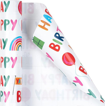 MAYPLUSS Birthday Wrapping Paper Roll - Mini Roll - 17 inch X 120 inch Per roll - Polka dots, Stripes Patterns (42.3 sq.ft.ttl)