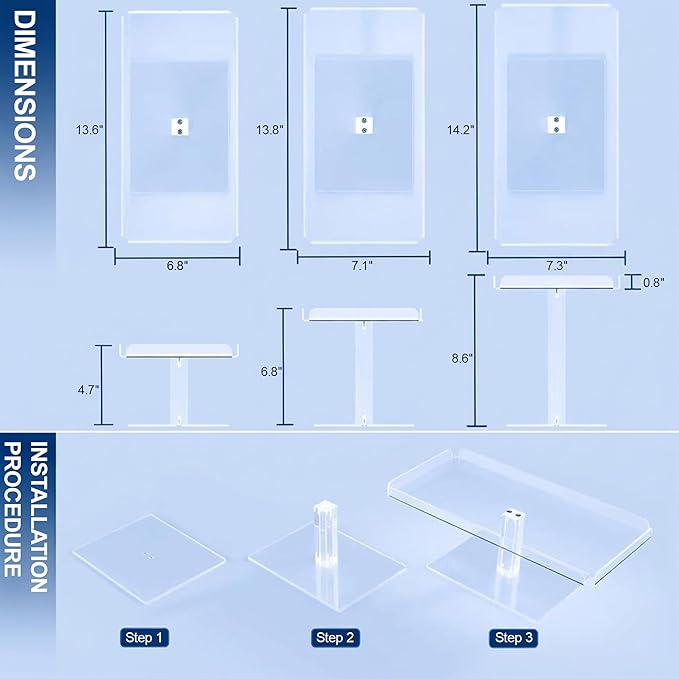 Jusalpha Set of 3 Acrylic Cupcake Stand, 3 Tiered Party Serving Tray, Clear Rectangular Dessert Display, Heavy Duty Construction (Rectangle-Bottom Disconnect)