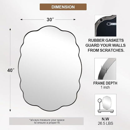 ANDY STAR Chrome Wavy Oval Bathroom Mirror - 30x40 Inch Polished Scalloped Bathroom Mirror, Unique Irregular Design with Heavy Duty SUS Metal Frame