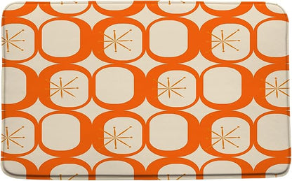 Mid Century Modern Bath Mat Abstract Atomic Geometric Retro 1950s Orange Bathroom Kitchen Toilet Rugs,18x30 Inch