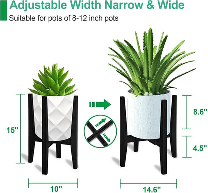 Rnined Plant Stand Indoor, Bamboo Plant Shelf, Adjustable Corner Plants Flower Holders Single Floor Plant Stand, Fits 8 to 12 Inches Pots,(Pot & Plant Not Included)(Black)